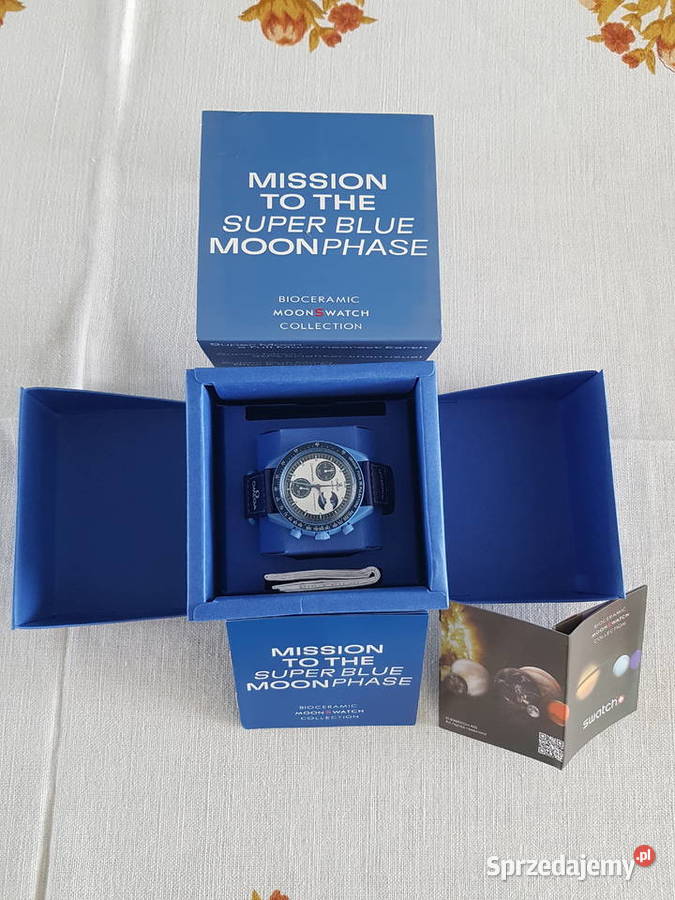 Zegarek nareczny Omega mission to the moon blue Milicz