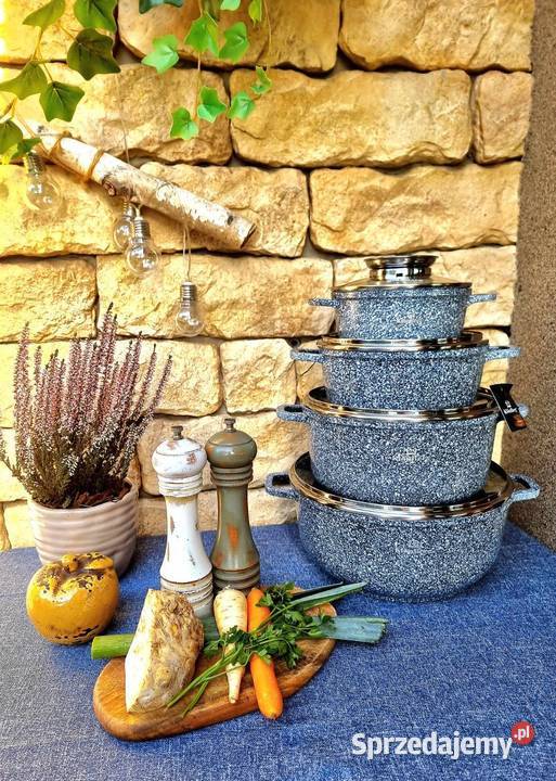 Garnki marmurkowe 4 czarne szare