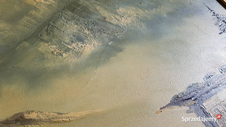 Stary duży obraz olejny pejzaż górski sygnowany Dąbrowa Górnicza