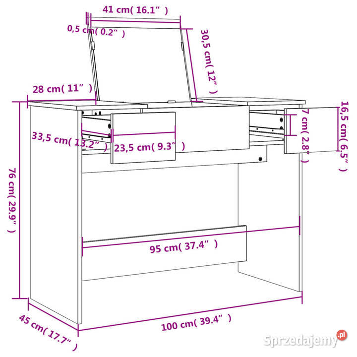 Toaletka z lustrem biała 100x45x76 WM840695 Toaletki sprzedam