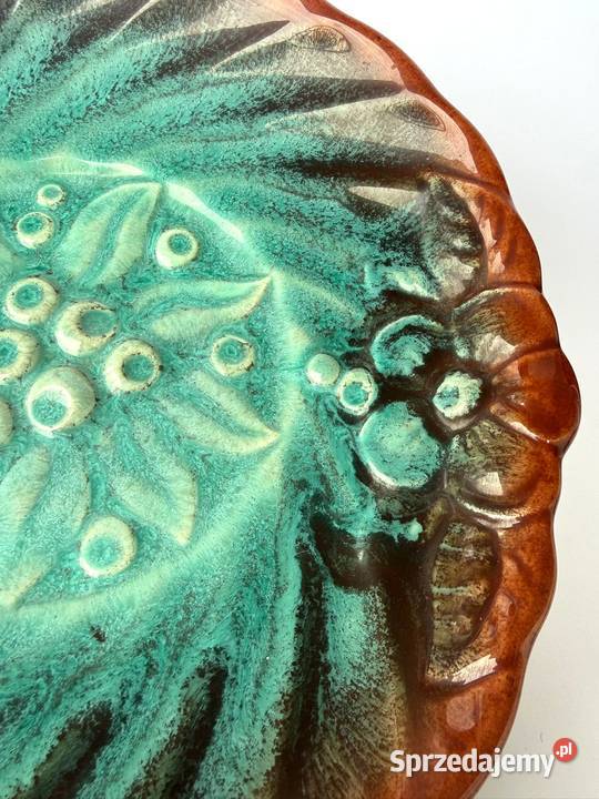 Duża patera Fat Lava Vintage sygnowana Strehla Kraków
