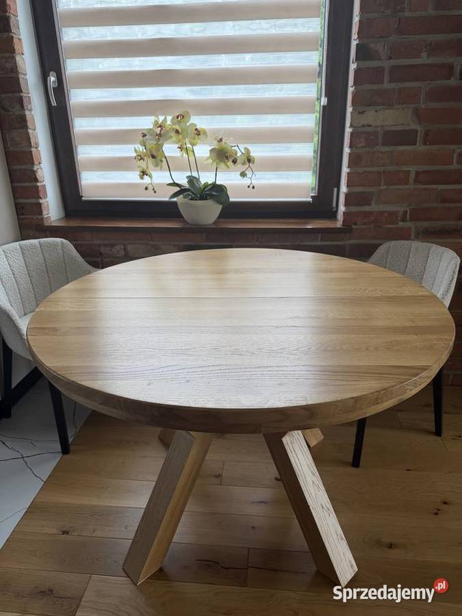 SPRZEDAM NOWY STÓŁ OKRĄGŁY DĘBOWY z KRZESŁAMI 79cm Rzeszotary