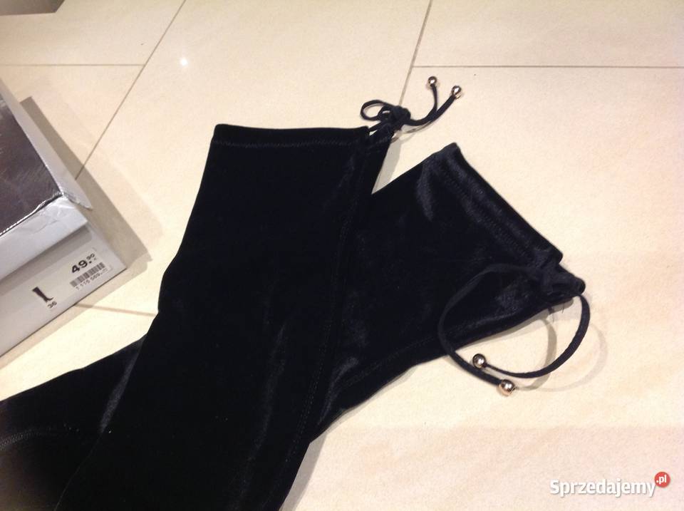Długie Czarne Kozaki Damskie 36 do Uda Welur Nowa Sól