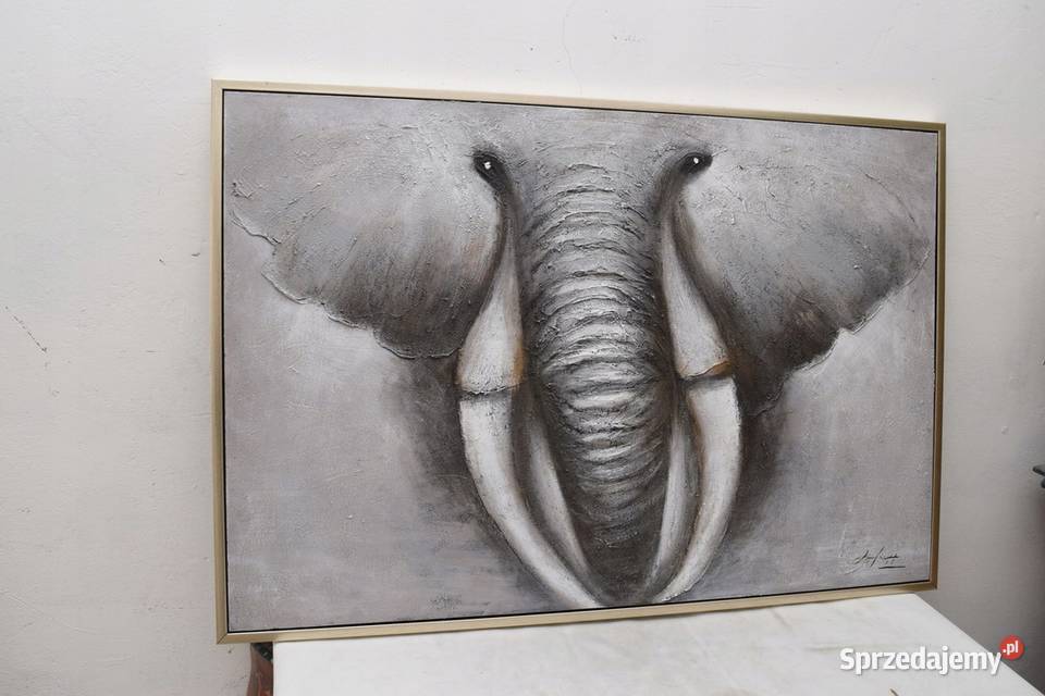 WIELKI OBRAZ NA PŁÓTNIE SŁOŃ ELEPHANT vintage Kraków