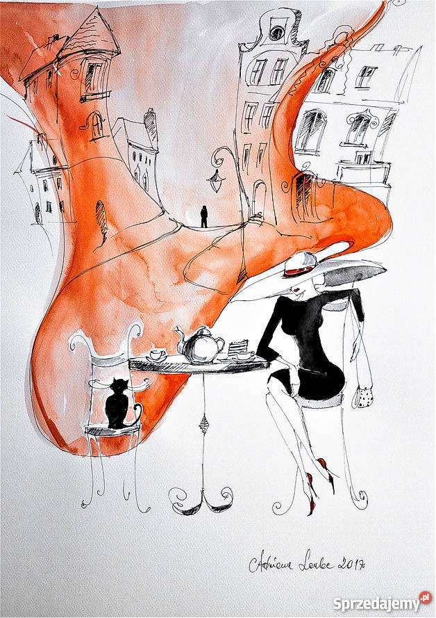 Praca akwarelą i piórkiem Kreacja kawie Katowice