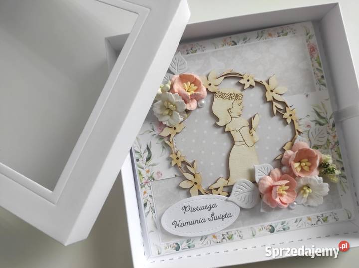 Kartka w pudełku ręcznie robiona na Komunię Łódź