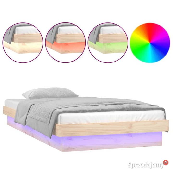Rama łóżka z LED pojedyncza lite drewno 75x190 23cm Warszawa