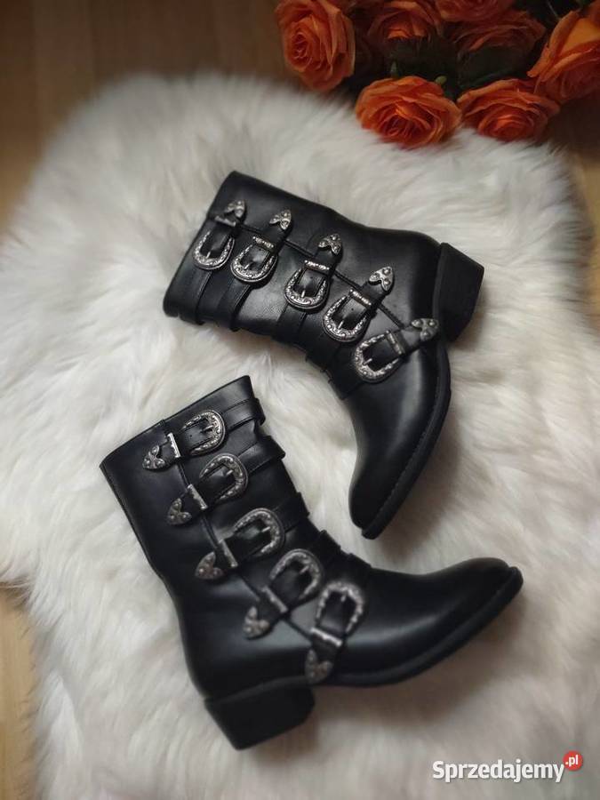 Czarne Botki Kowbojki ze Sprzączkami 37 Mevosho Olkusz sprzedam
