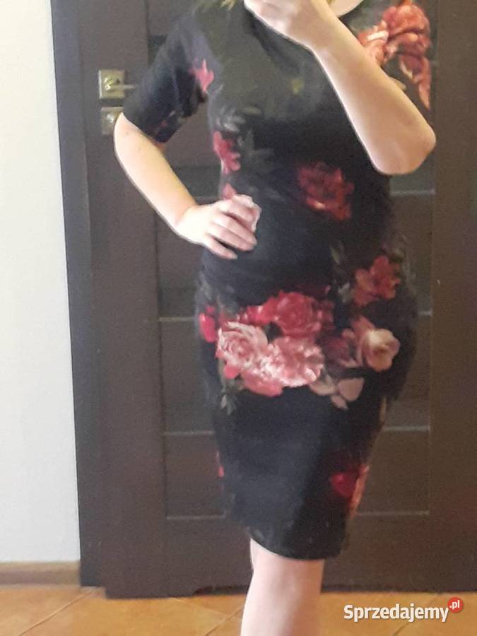 sukienka czarna w kwiaty M ołówkowa Gdańsk