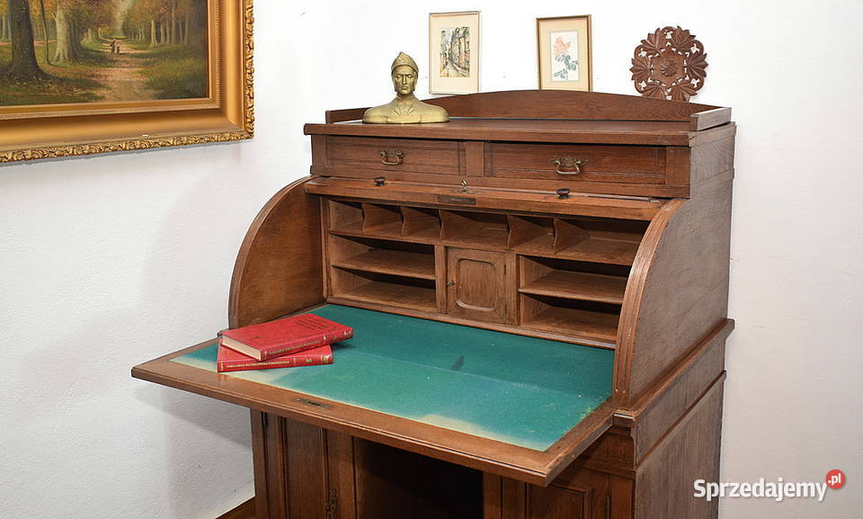 STARA DĘBOWA SEKRETERA BIURKO Z ROLETĄ Świdnica