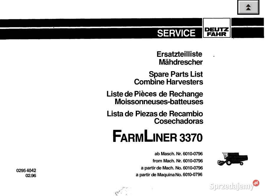 Deutz Farmliner 3370 katalog części zamiennych motoryzacja, transport Kielce