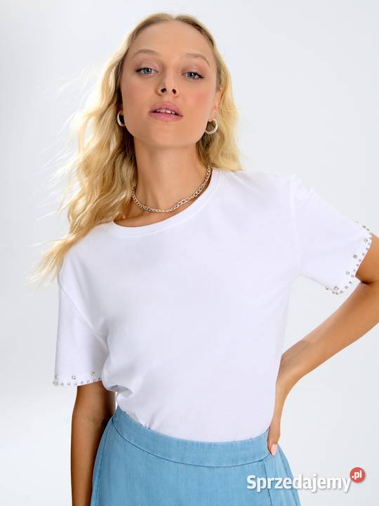 biały tshirt z cyrkoniami Sinsay Bluzki i koszule Olkusz