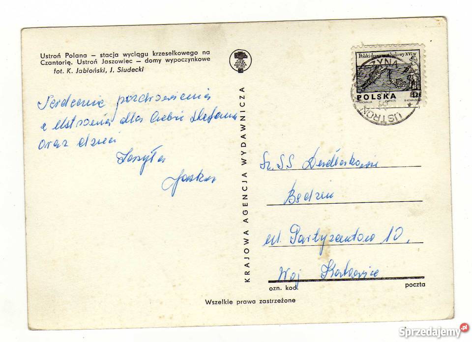 USTROŃ POLANA JASZOWIEC POCZTÓWKA CZARNO BIAŁA świętokrzyskie Krynki