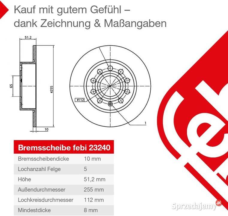 Tarcza hamulcowa FEBI BILSTEIN 23240 oś tylna sprzedam