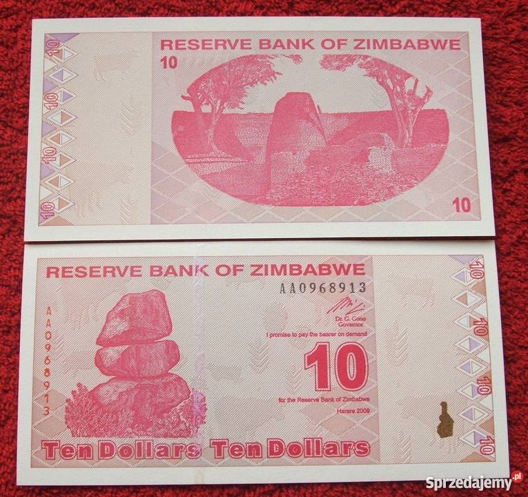 ZIMBABWE 10 DOLARÓW 2009 Kolekcjonerski Banknot Katowice