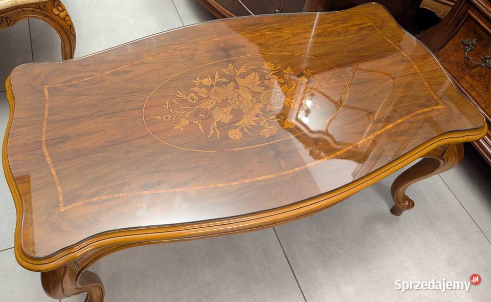 Piękny stolik ludwikowski orzech intarsje sklep śląskie Dąbrowa Górnicza
