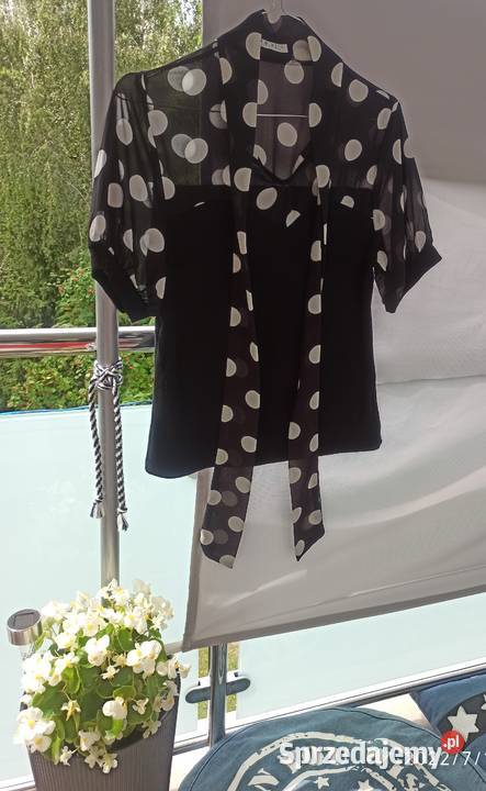 Letnia elegancka czarna bluzka w białe kropki Radzyń Podlaski