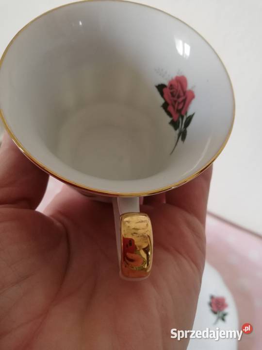 Róża filiżanka trio sygnowana porcelana Gorlice
