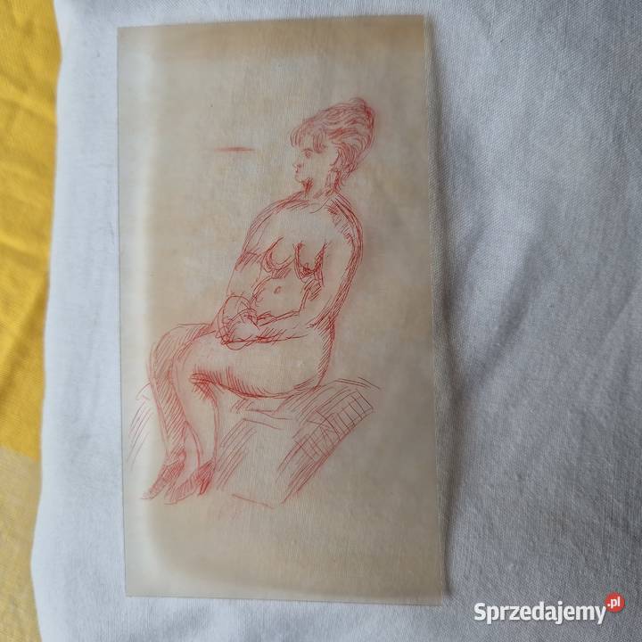 Stara grafika tusz kobieta Jan Hopliński Brzesko