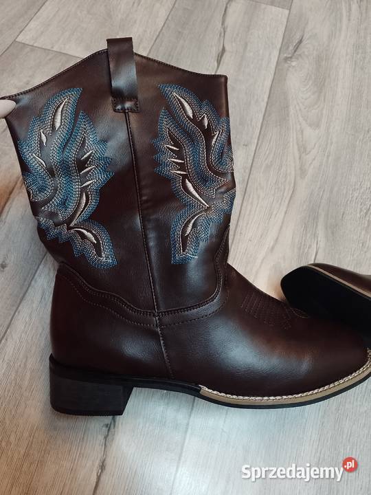 4243 Brązowe Wyszywane Kozaki kowbojki NOWE 27cm Kraków