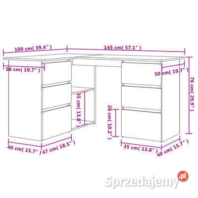 vidaXL Biurko narożne czarne 145x100x76 materiał Warszawa