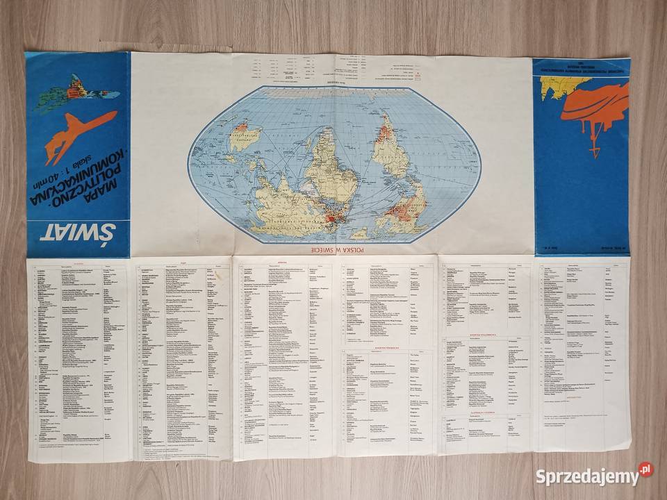 Świat Mapa Polityczno Komunikacyjna PPWK PRL Antykwariat Kraków