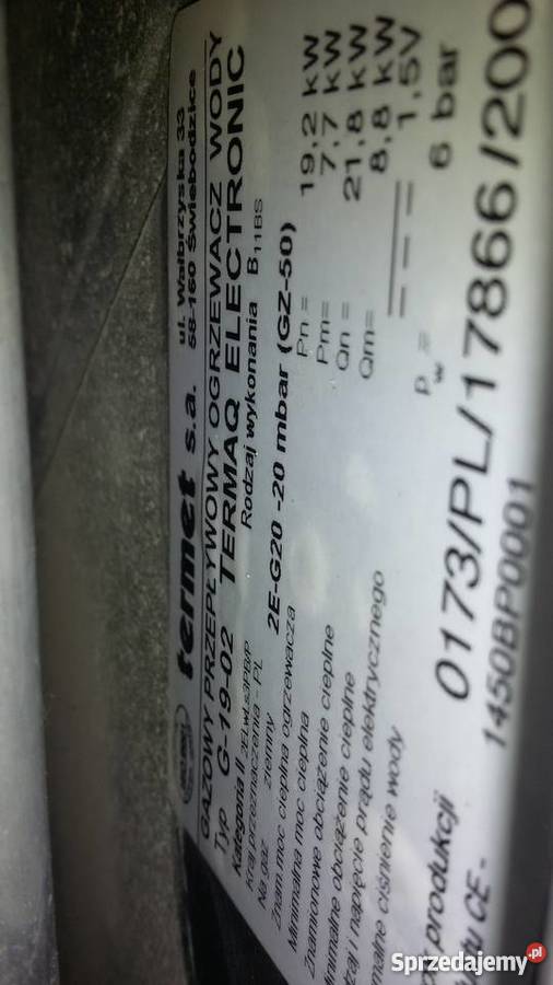 Junkers TERMET G1902 ELECTRONIC ogrzewacz gazowy zachodniopomorskie Koszalin