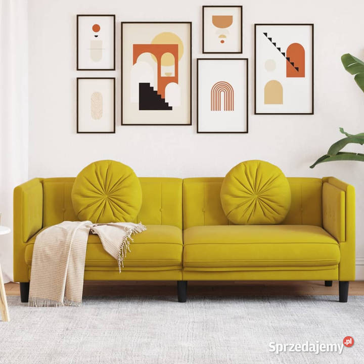 Sofa 3osobowa z poduszkami żółta aksamit Warszawa