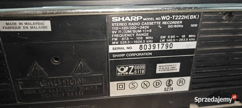 Radiomagnetofon Sharp dwukasetowy świętokrzyskie Sędziszów