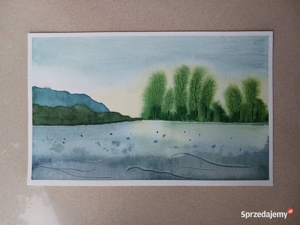 Akwarela Akwarelka Zmierzch zalewem Aleksandrów sprzedam