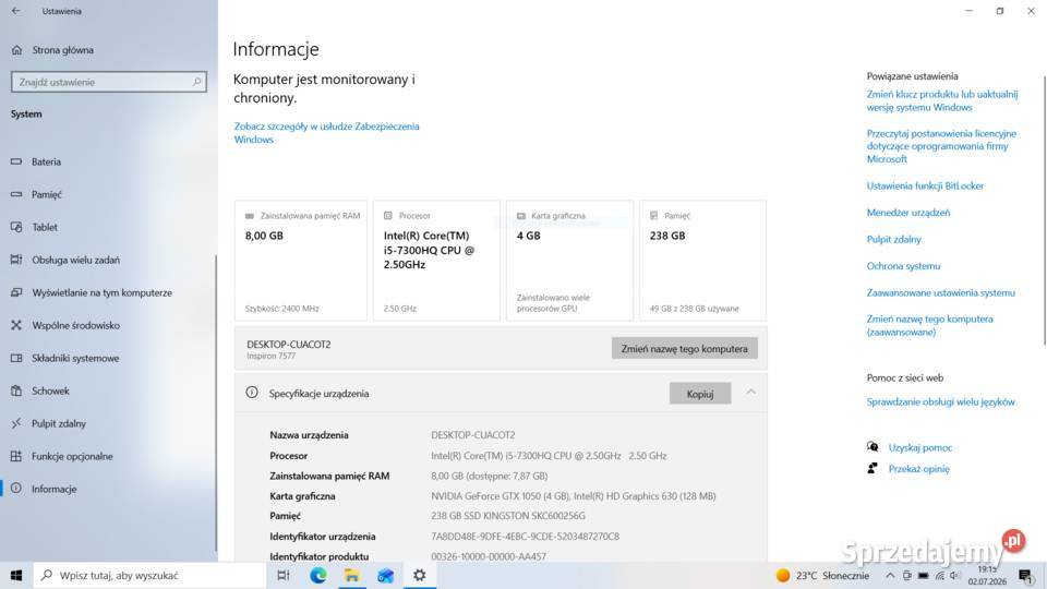 Dell Inspiron 15 7577 Gaming i57300HQ 8GB RAM HDMI  Święta Katarzyna