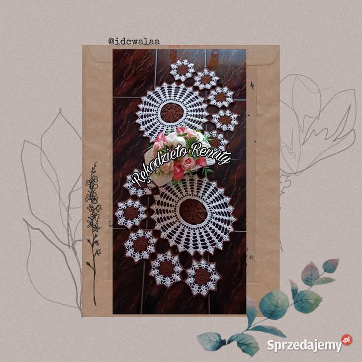 Bieżnik na szydełku rękodzieło serwetka obrus podkarpackie