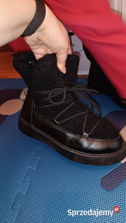 Czarne ciepłe zimowe buty z miękkim futerkiem skóra ekologiczna Kraków