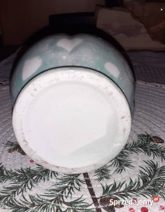 Ceramiczny wazon róże cieniowana malatura PRL Sosnowiec