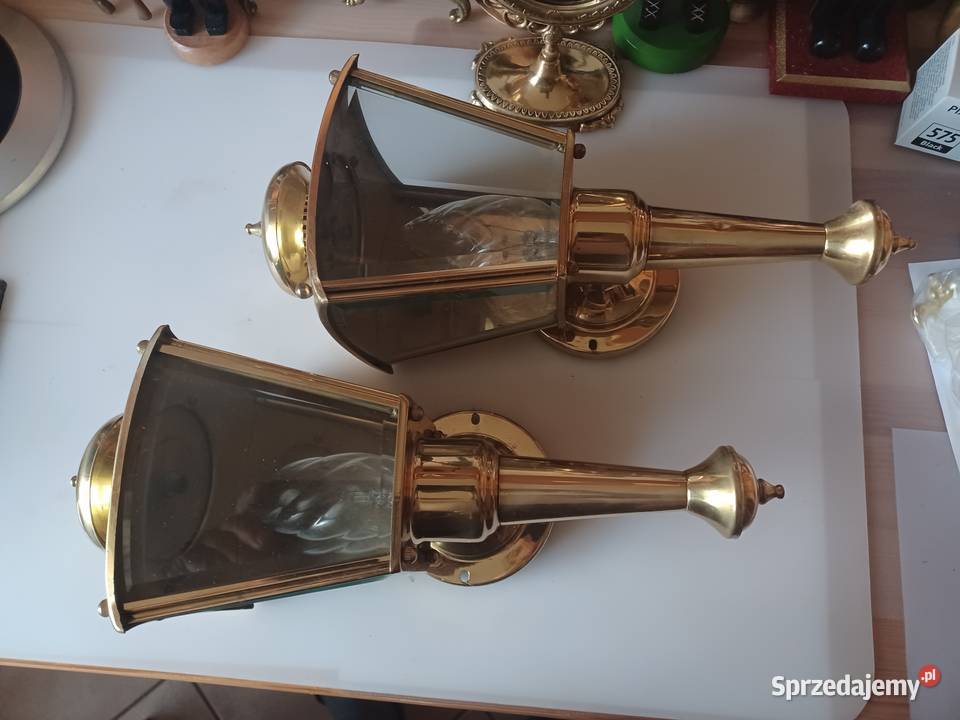 Dwie mosiężne latarnie ścienne