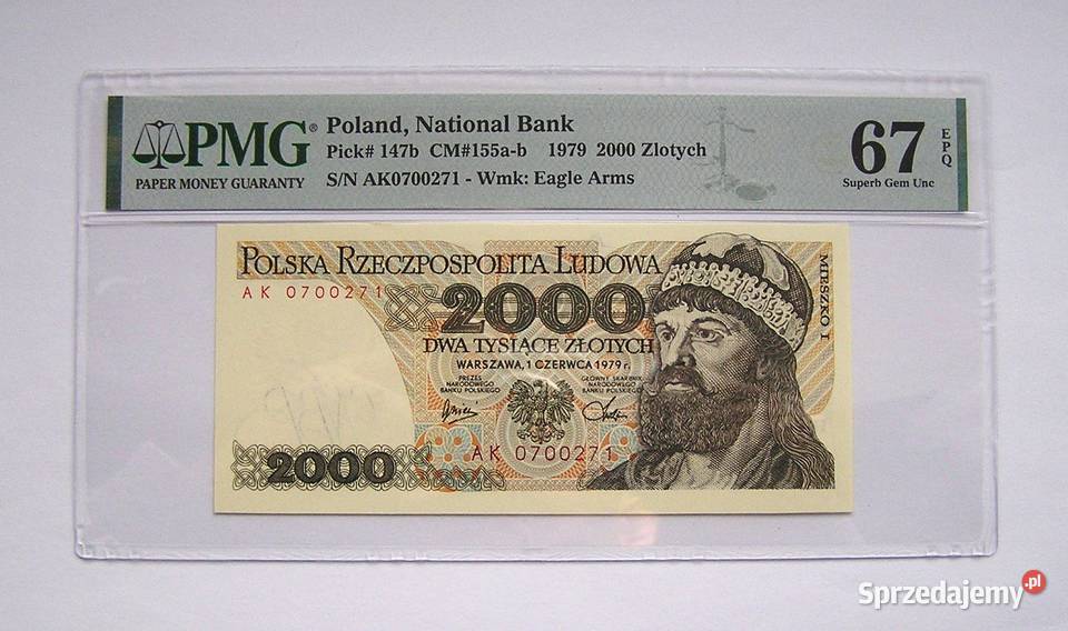 Polska 2000 1979 r Seria AK PMG 67 EPQ NOTA Numizmatyka wielkopolskie Rydzyna