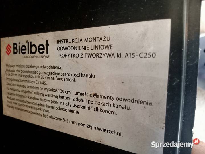 Odwodnienie liniowe koryto odwodnienia tworzywo Pozostałe Dąbcze sprzedam