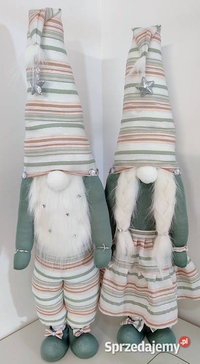 Skrzaty świąteczne krasnale gnomy para srebrny Lipnica