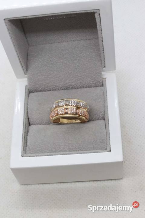 ZŁOTY PIERŚCIONEK TRZY KOLORY ZŁOTA ZDOBIONY sprzedam