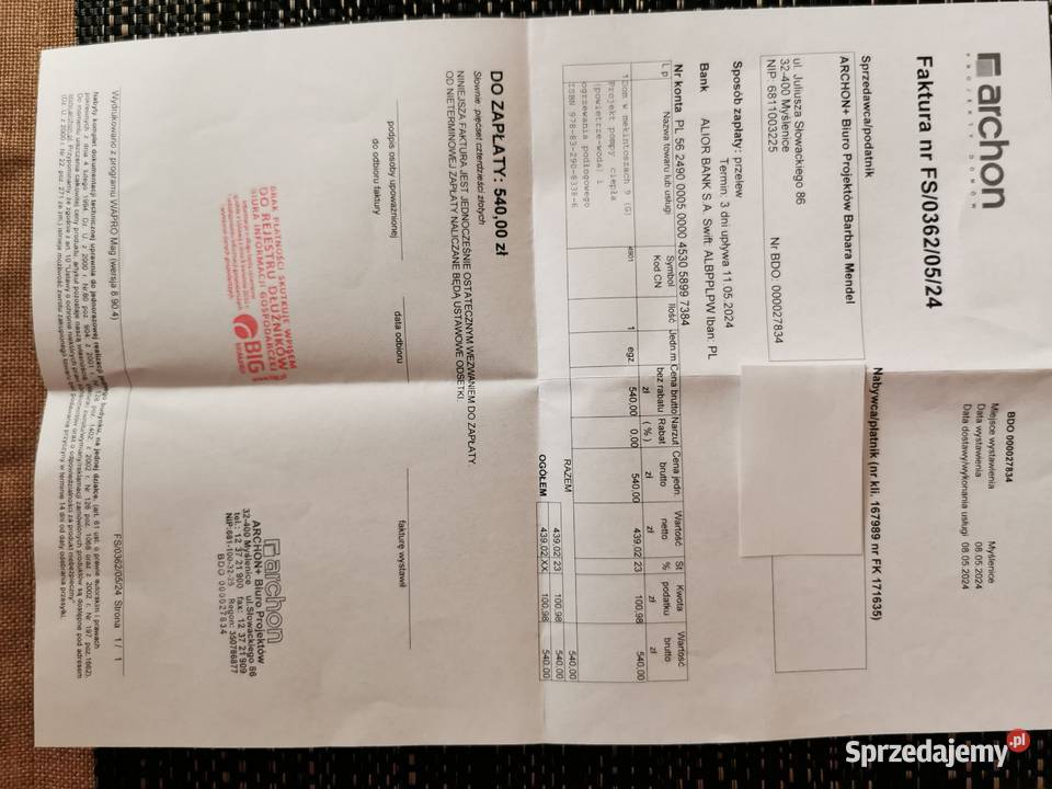 Sprzedam niezrealizowany projekt domu małopolskie Kraków