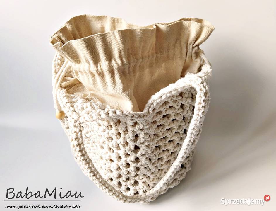 Torba ażurowa w stylu Boho szydełkowa bawełniana 35cm Torby i torebki Bydgoszcz