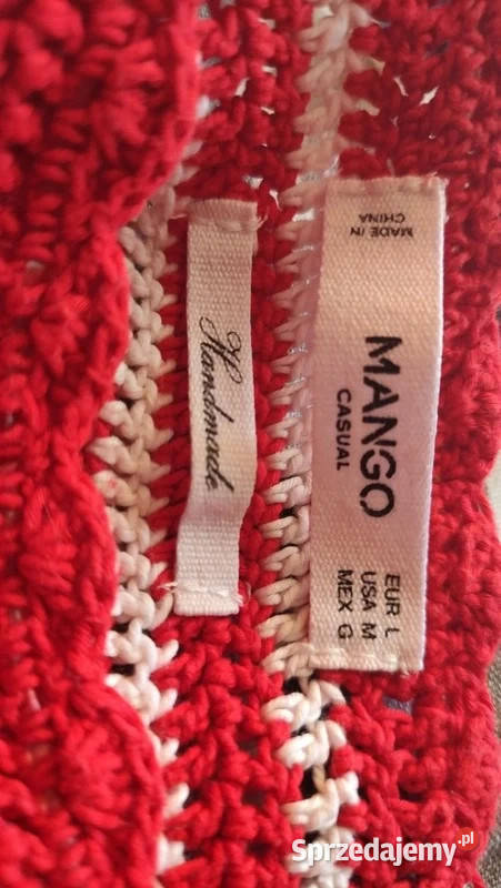 Czerwony tkany top w paseczki handmade MANGO r L biały Bluzki i koszule