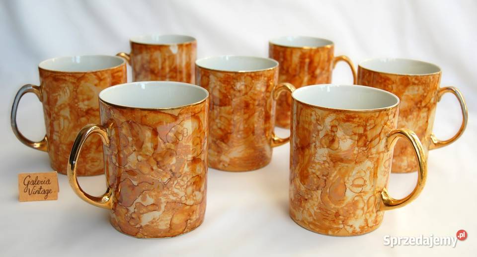 Porcelana Karolina kubki marmurkowe złocone lubelskie