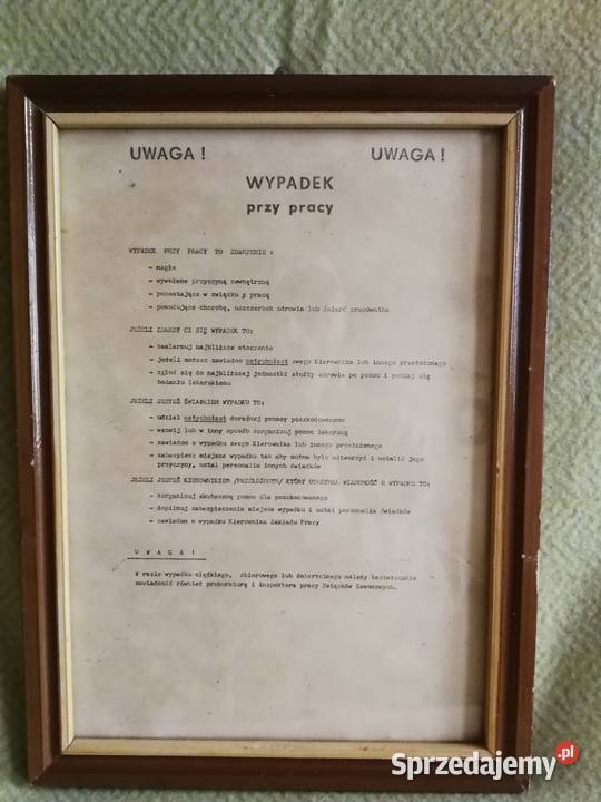 Oryginalna tablica BHP Wypadek pracy instrukcja Dom i Ogród Szczecin
