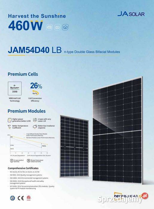 Panel fotowoltaiczny JA SOLAR JAM54D40460LB 460