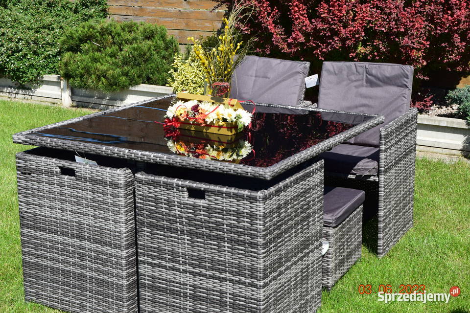 zestaw mebli tulipan 8 osob 4 foteli 4 puf szary Meble ogrodowe Bosutów