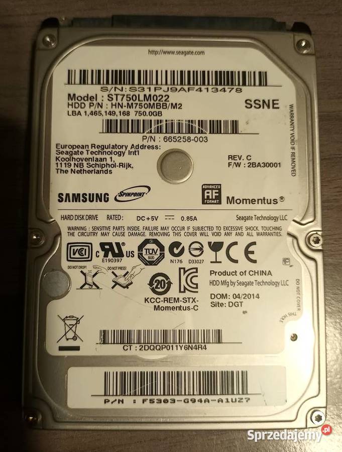 Dysk Samsung 750 GB 25 SATA HDD Opole sprzedam