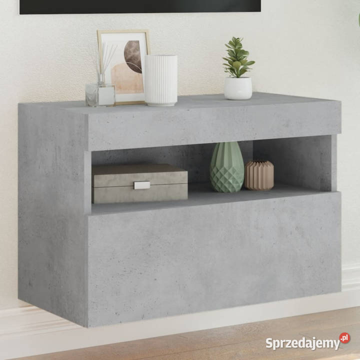 Ścienna szafka TV z LED szarość betonu 60x30x40 mazowieckie Warszawa