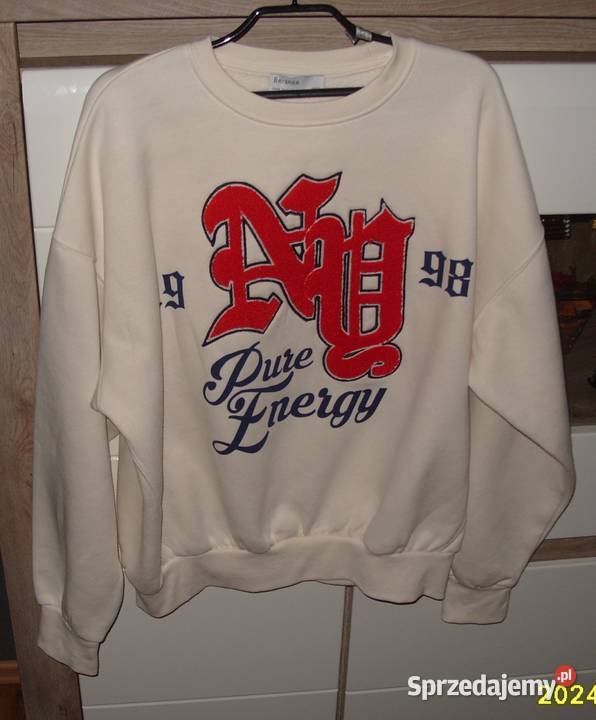 BERSHKA kremowa Bluza z Napisem r S M Rawicz