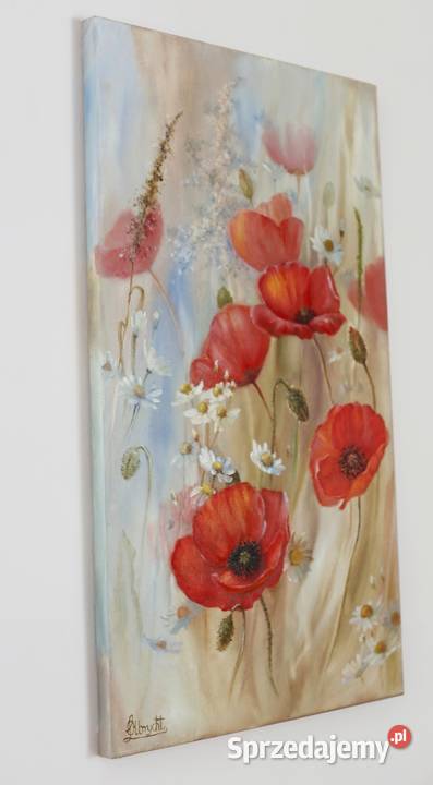 Makowa Łąka ręcznie malowany olejny Lidia